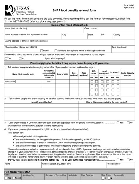 Food Stamps Renewal Form