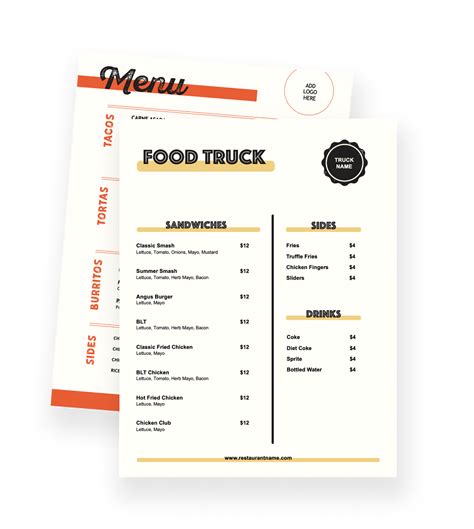 Food Truck Menu Template Excel