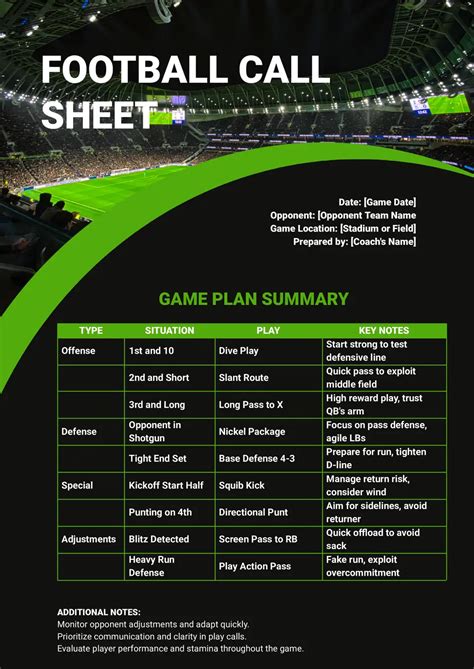 An example of a football call sheet template