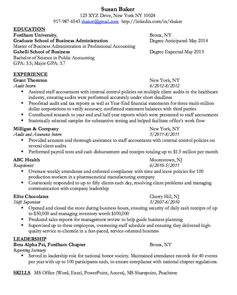 Fordham Gabelli Resume Template Components