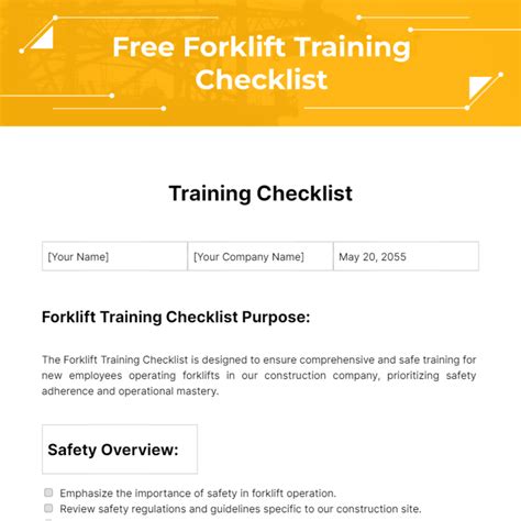 Forklift Certification Checklist Template Download