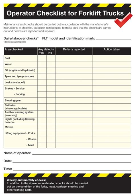 Forklift Certification Checklist Template Word