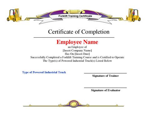 Forklift Certification Template Word Format