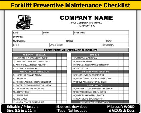 Forklift Safety Inspection Checklist Template