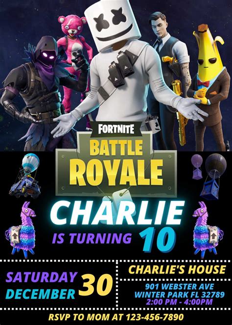 Fortnite Party Invitations Templates