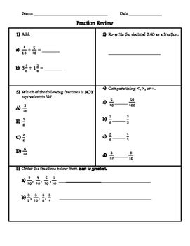 Fraction Review Worksheet