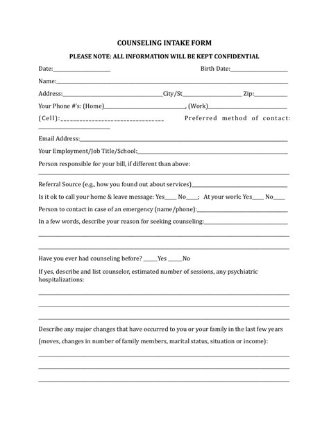 Free Counseling Intake Forms