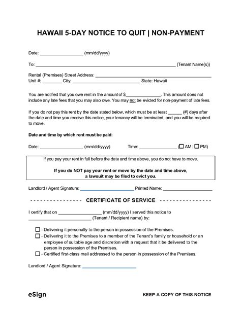 Free Hawaii Eviction Notice Template