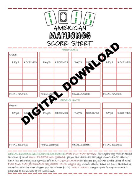 Free Mahjong Scoring Sheet