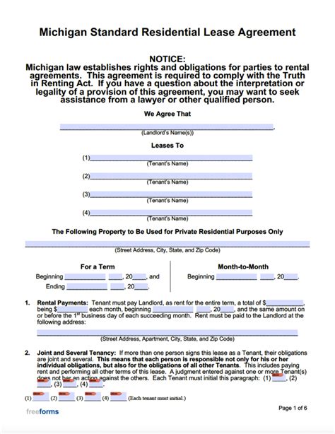 Free Michigan Lease Agreement Template