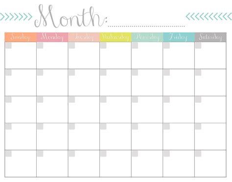 Free Monthly Calendar Template