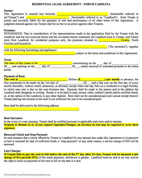 Free NC Lease Agreement Template