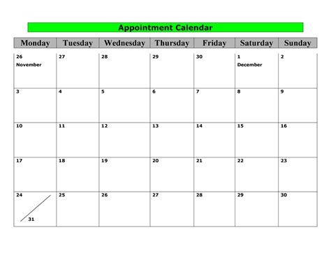 Image of a printable appointment calendar