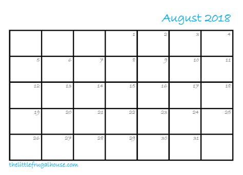 Free Printable August Calendar