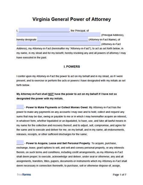 Free Printable Power of Attorney Forms for Virginia