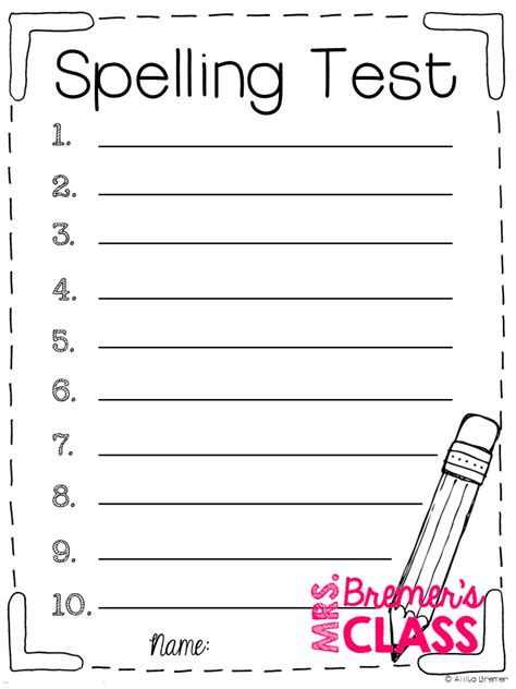 Free Printable Spelling Test Templates for Adults