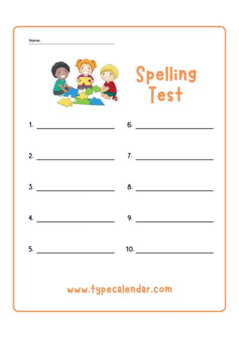 Free Printable Spelling Test Templates for Grade 1