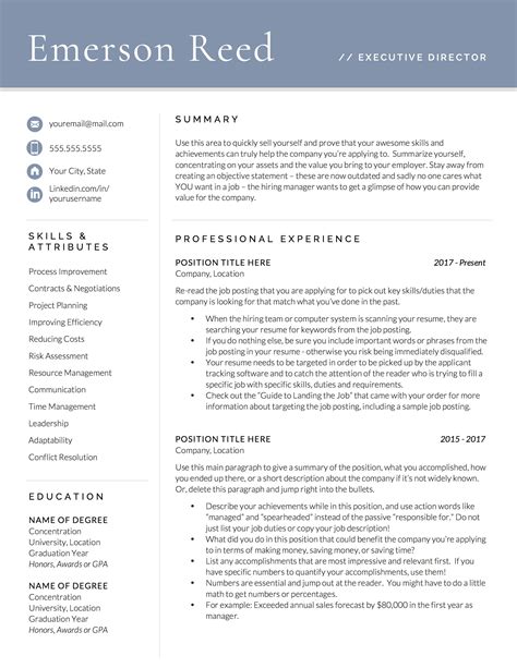 Example of a Free Resume Template for Executives