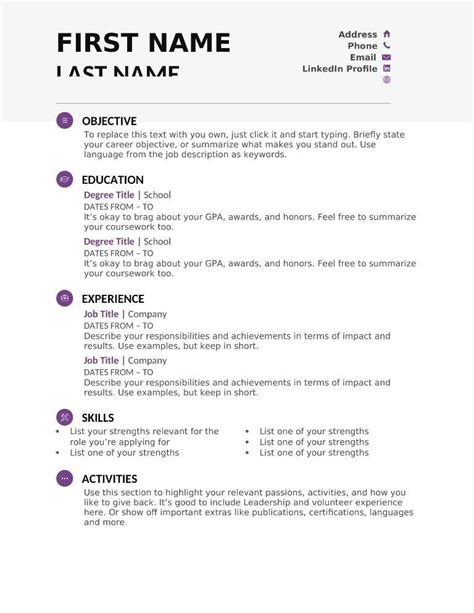 Example of a Free Resume Template for Job Seekers