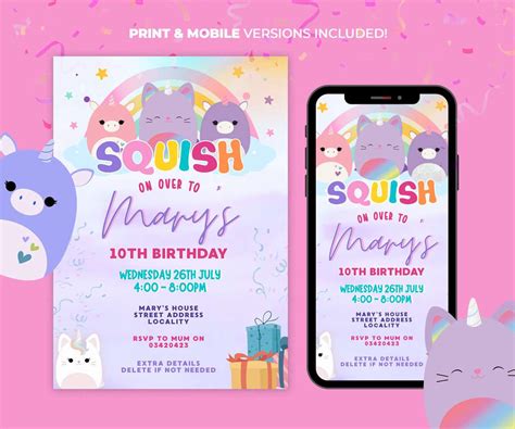 Free Squishmallow Birthday Invitation Templates