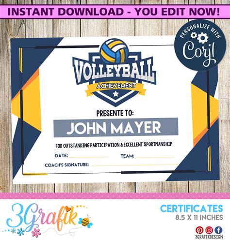 Free volleyball certificate templates download