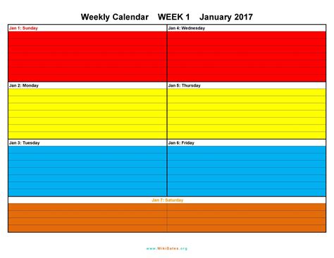 Free Weekly Calendar Template