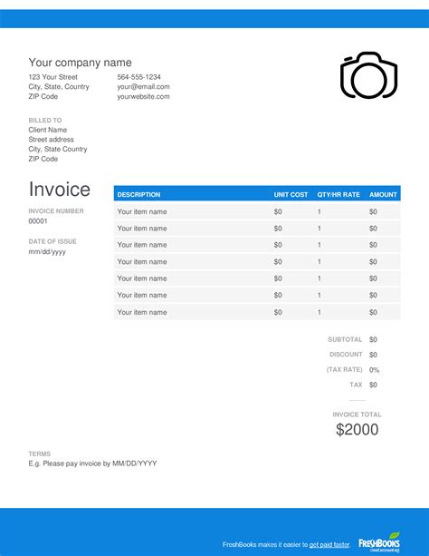 Freelance Photographer Invoice Template Example 1