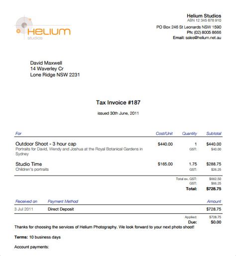 Freelance Photographer Invoice Template Example 10