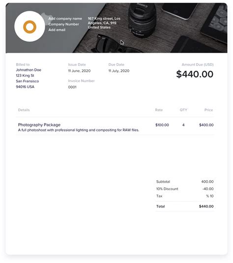 Freelance Photographer Invoice Template Example 3