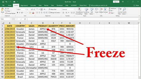 Freeze Rows in Excel