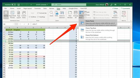 Freezing Rows in Excel Cells