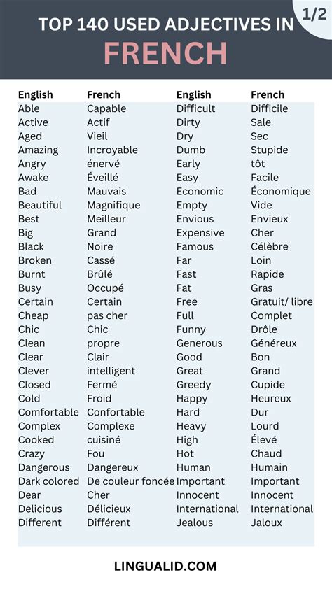 French Adjectives Starting With J