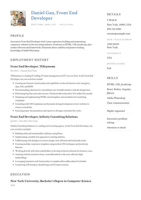 Front-end developer resume templates