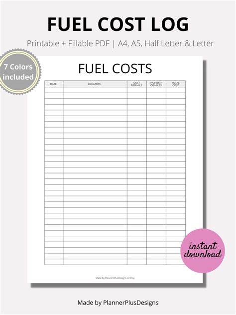 Fuel Efficiency Log Spreadsheet