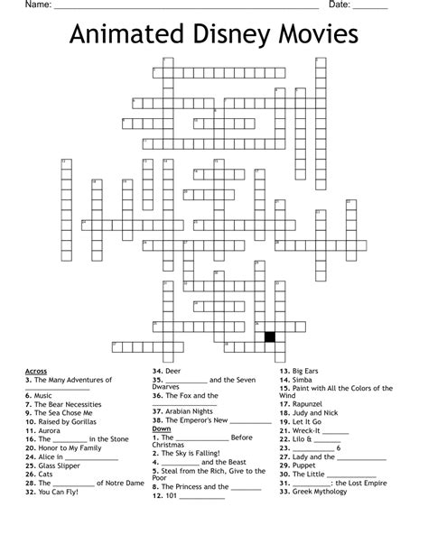 Fun Crossword Puzzles For Kids Movies And Books