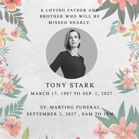 Funeral Announcement Template with Survivors and Obituary