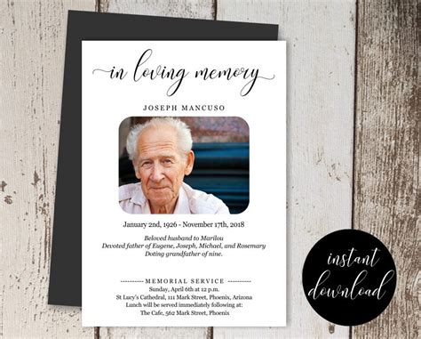 Funeral Announcement Template with Obituary