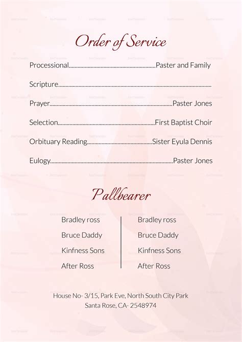 Funeral Order of Service Template 1