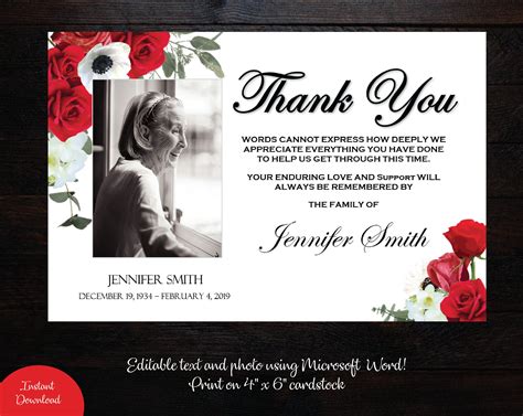 Funeral Thank You Card Template