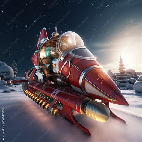 Futuristic illustration of Santa Claus on his sleigh