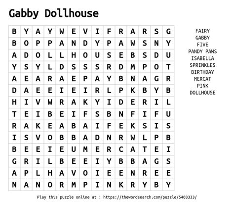 Gabby's Dollhouse Word Search