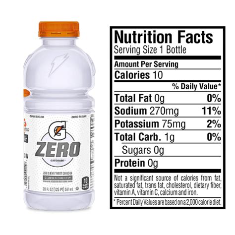 Gatorade Zero Berry Powder Nutrition Label