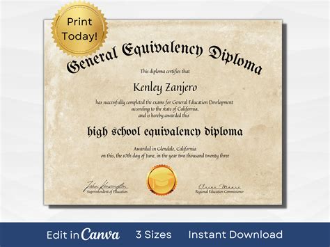 Custom GED Certificate Design