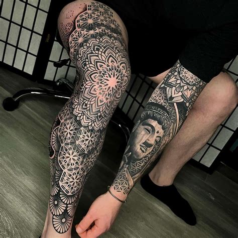 Geometric Leg Sleeve Tattoos