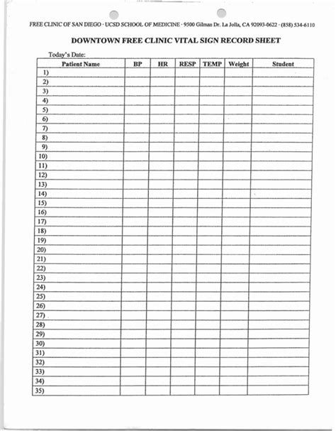 Geriatric Vitals Sheet Printable