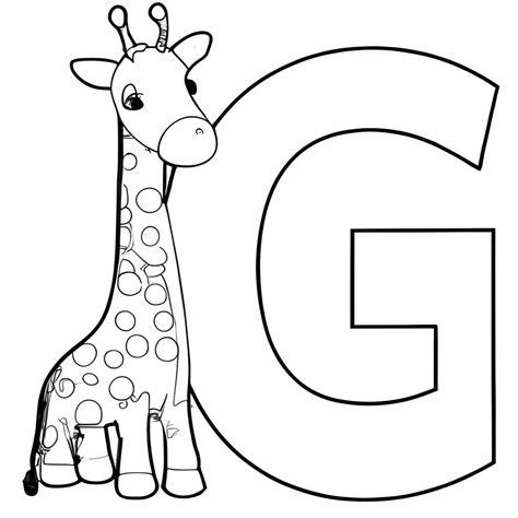 Giraffe letter G coloring page for kids