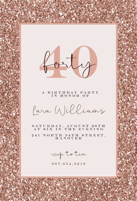 Image of a glittery 40th birthday invitation template