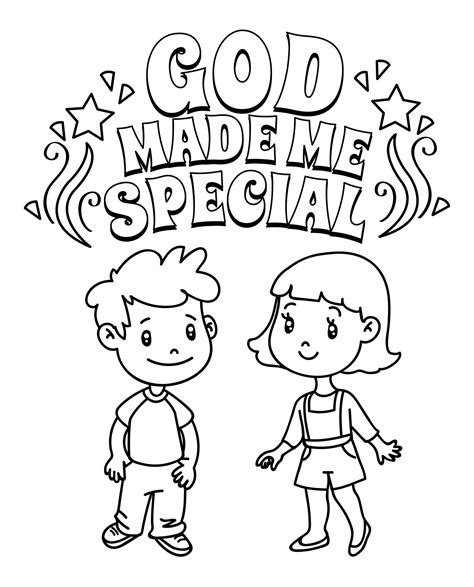 A child's coloring page with a picture of God and the words 'God made me'