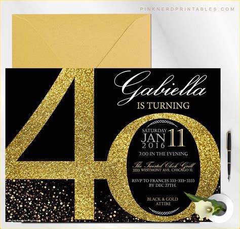 Image of a gold and glam 40th birthday invitation template