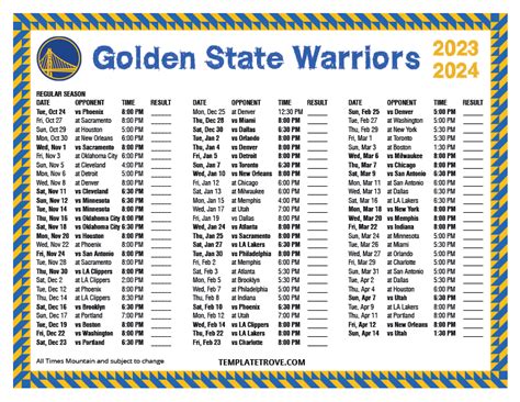 Golden State Warriors Schedule Download